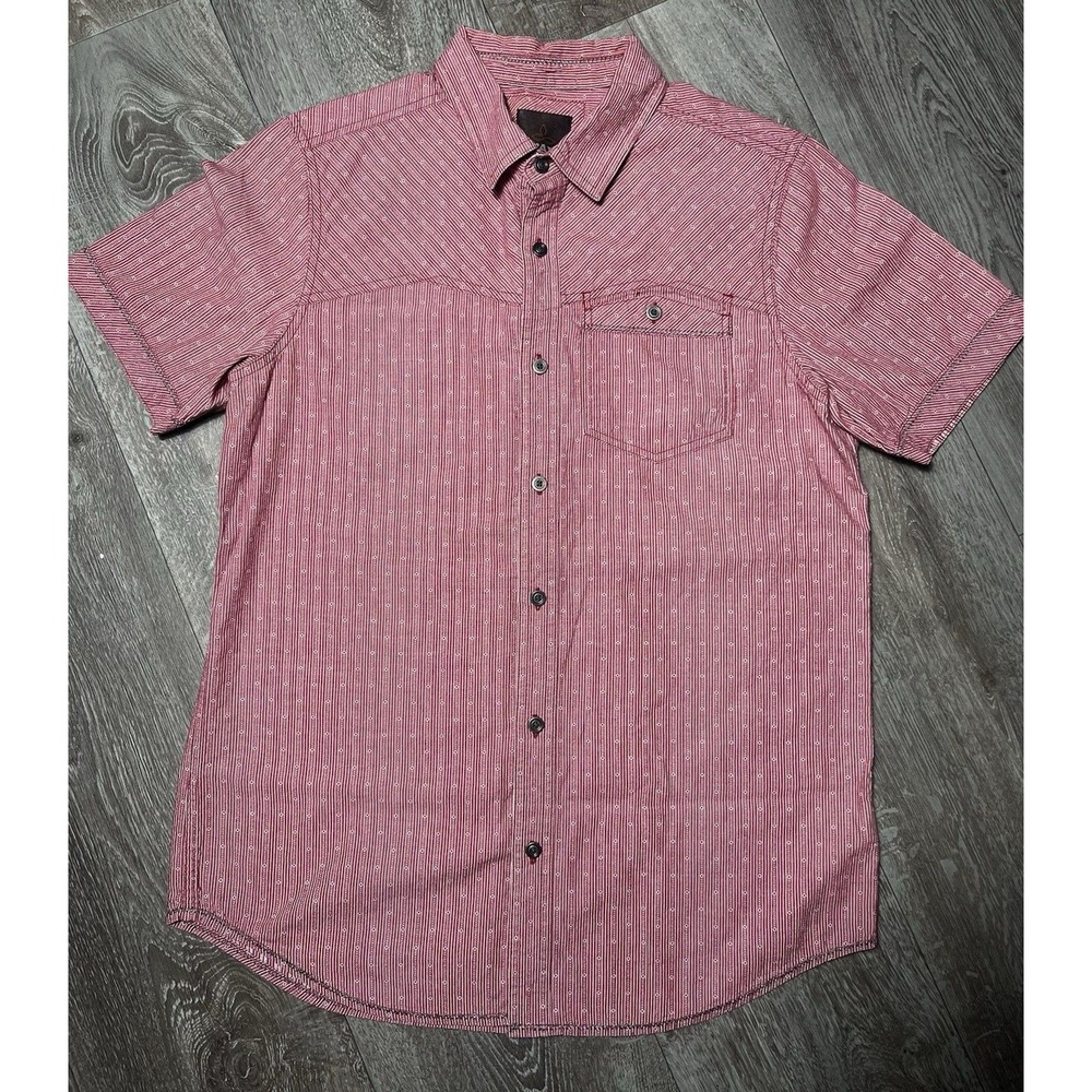 PrAna Red Plaid Button Up Short Sleeve Outdoor Shirt - Men Size Medium